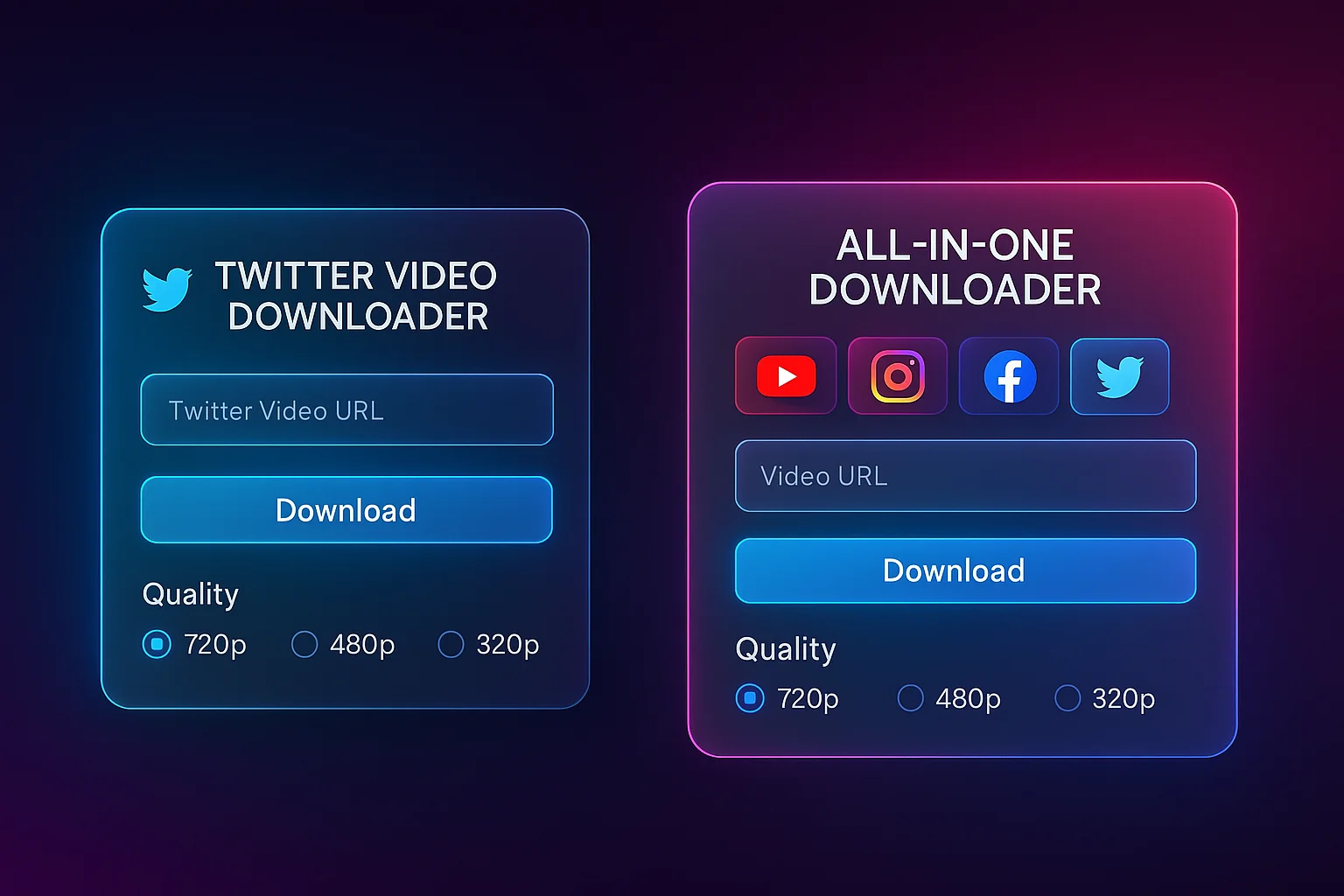 Comparison visualization showing specialized Twitter downloader versus all-in-one social media downloader features and capabilities