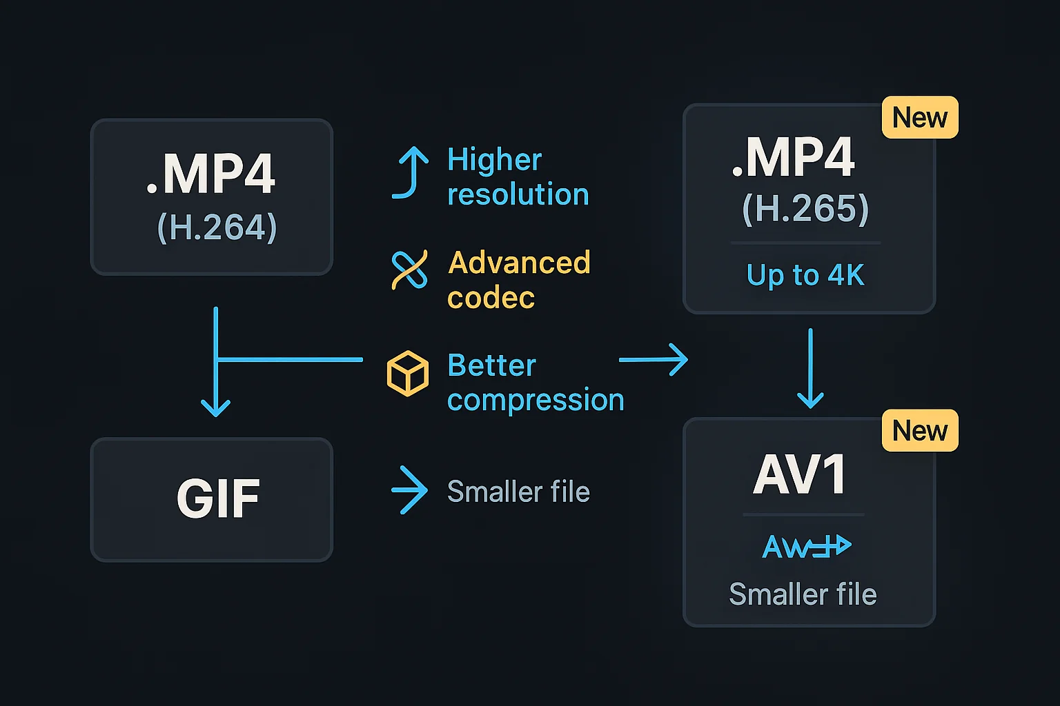 Video format comparison showing different encoding options and quality settings