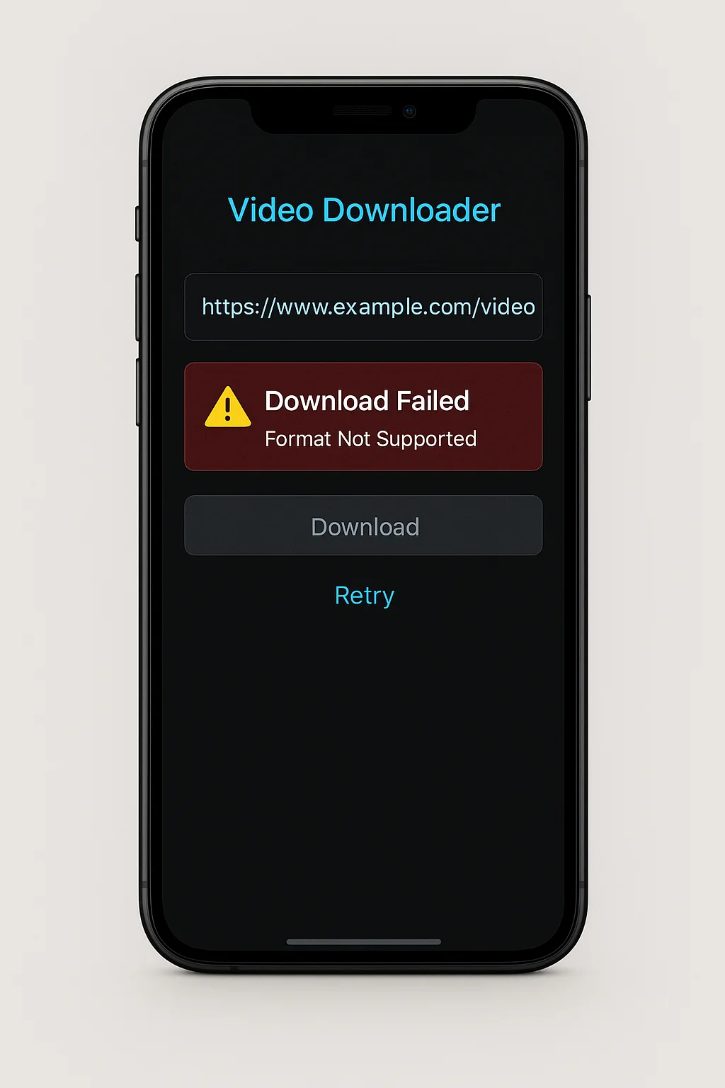 Smartphone and tablet devices showing error messages and troubleshooting steps for mobile Twitter video downloads