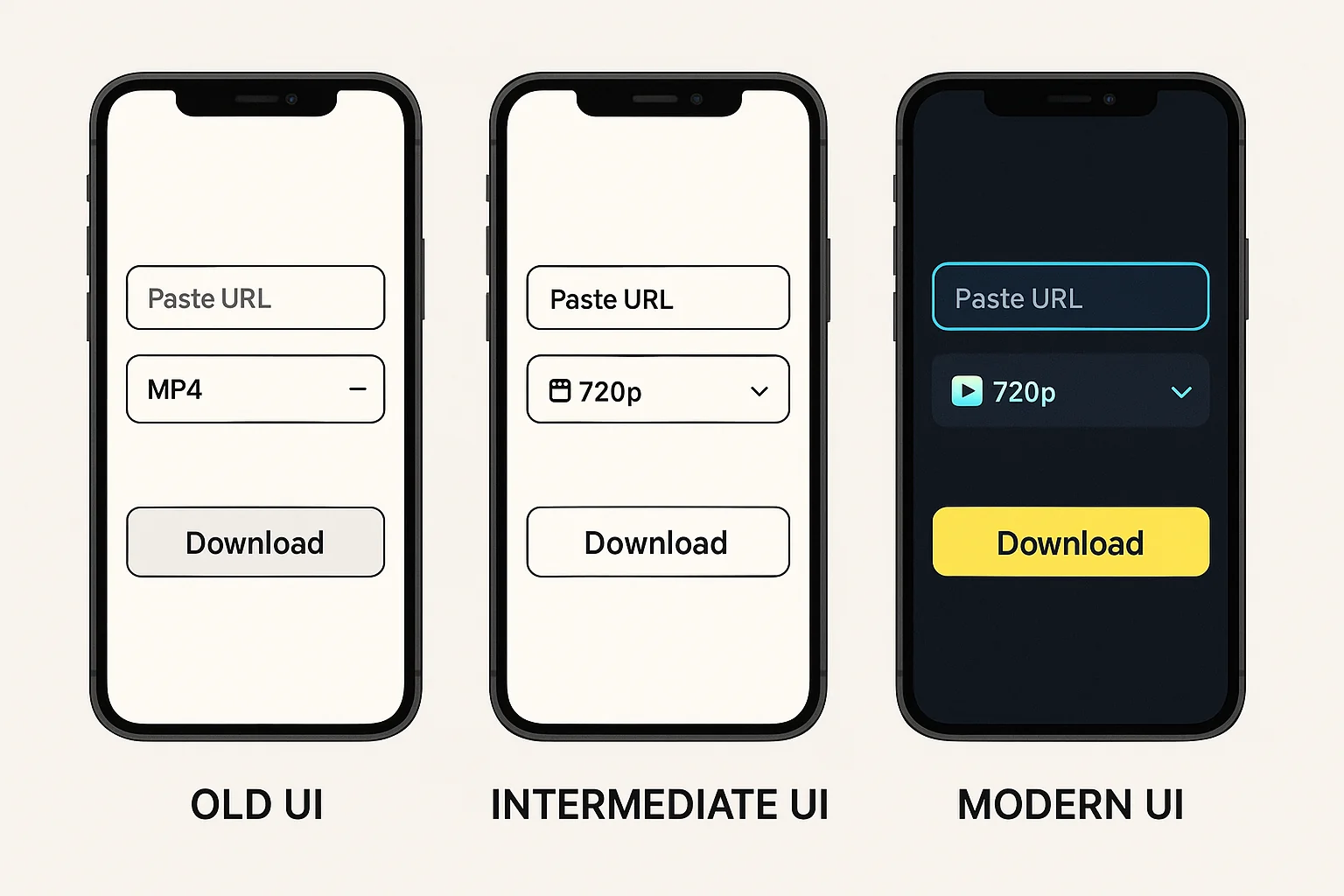 Before and after comparison of MediaFetcher's mobile interface